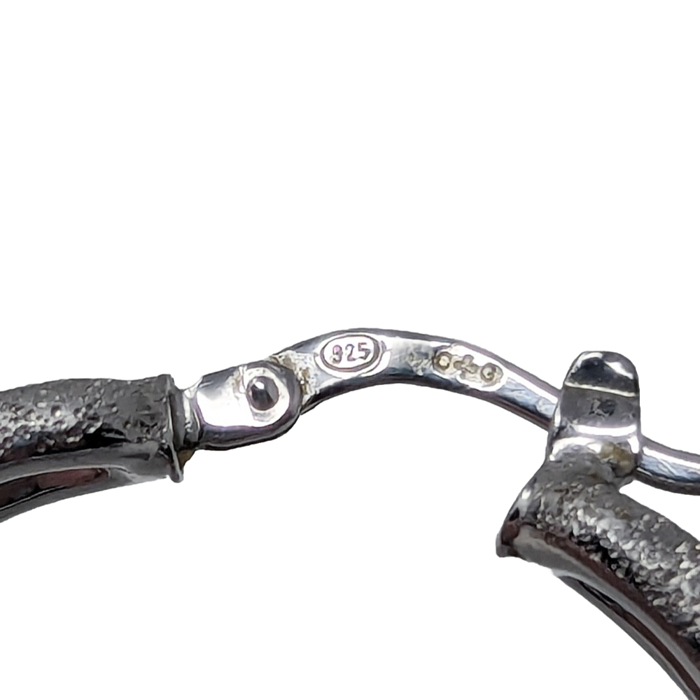 SOLD Vintage sterling silver 925 chain hoop textured and smooth earring Peru - Picture 6 of 7